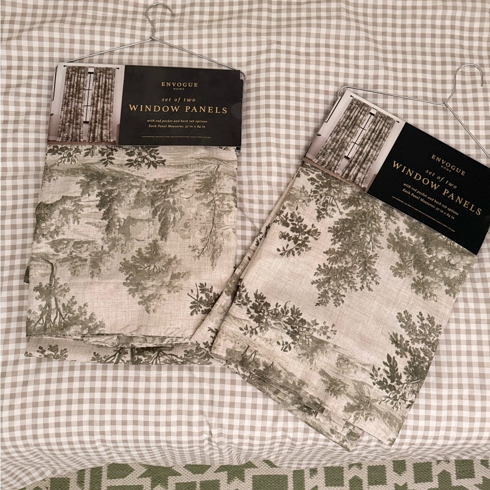 Envogue Olive Green Toile Drapery Panels - Set of Two